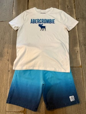 abercrombie kids aqua and blue ombre shorts with matching shirt set boys 15-16