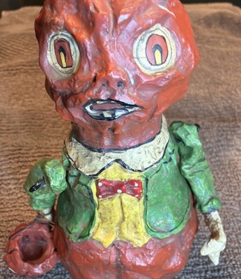  Poliwoggs  American Folk Art Primitive PumpkinHead W His Trick-or-treat Pumpkin