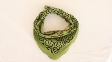 Hand Printed Green Bandana Satin soft Plant Dyed Neckerchief block print Scarf