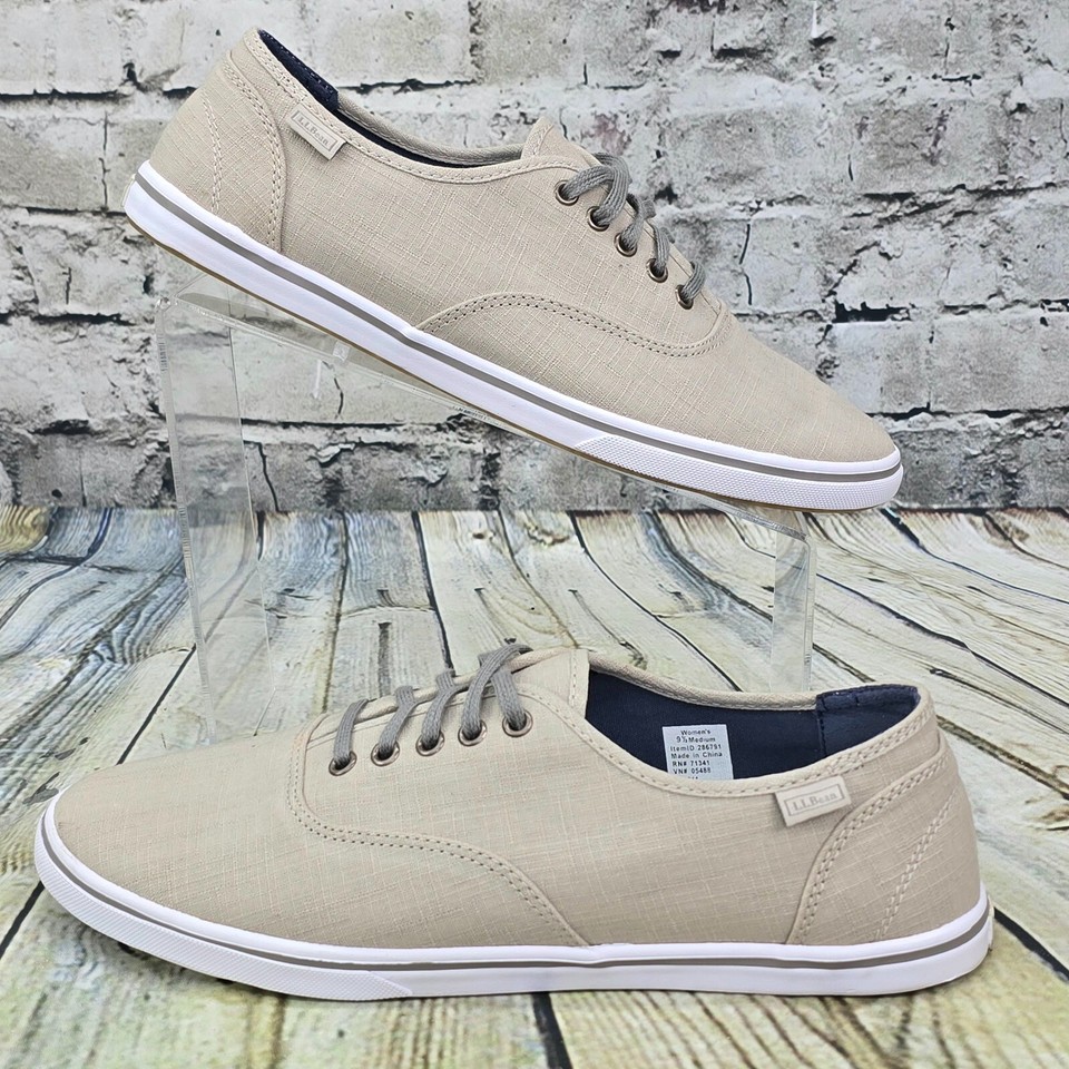 L.L. Bean Womens Canvas Shoes Size 9.5 M Beige Casual Boat Deck