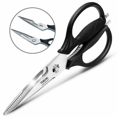 Forbici Da Cucina Multiuso In Acciaio Inox 2CR14, Affilatissime, Con Schiaccianoci E Apribottiglie Integrati, Manico Ergonomico Arancione