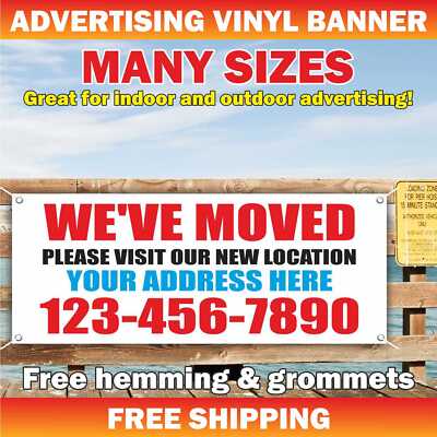 WE'VE MOVED Advertising Banner Vinyl Mesh Sign PLEASE VISIT NEW LOCATION ADDRESS