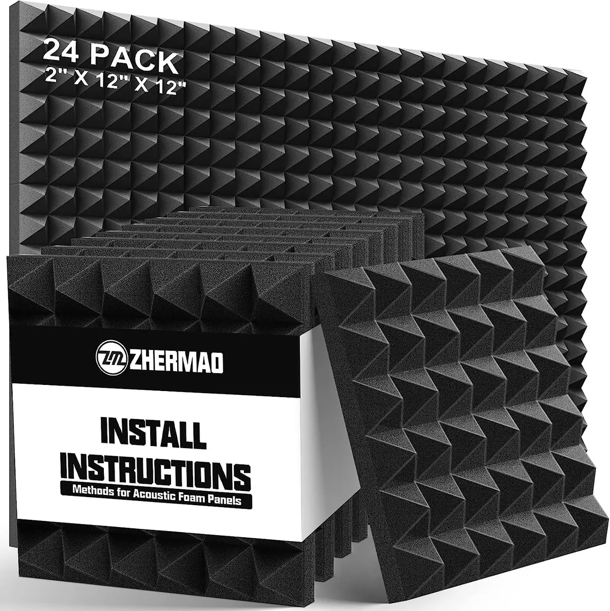 12 Pack Set Acoustic Foam Panels, Studio Wedge Tiles, 2 X 12 X 12  Acoustic Foam Sound Absorption Pyramid Studio Treatment Wall Panels