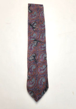 vtg FERRELL REED Neck Tie Burnt Red Blue Purple 100 SILK Paisley Bird Print
