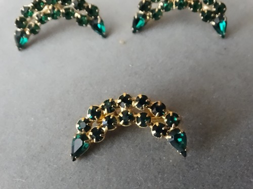 Lot of 2 Signed B. David Green & Clear Rhinestone Pin & Earrings SET - Picture 8 of 14