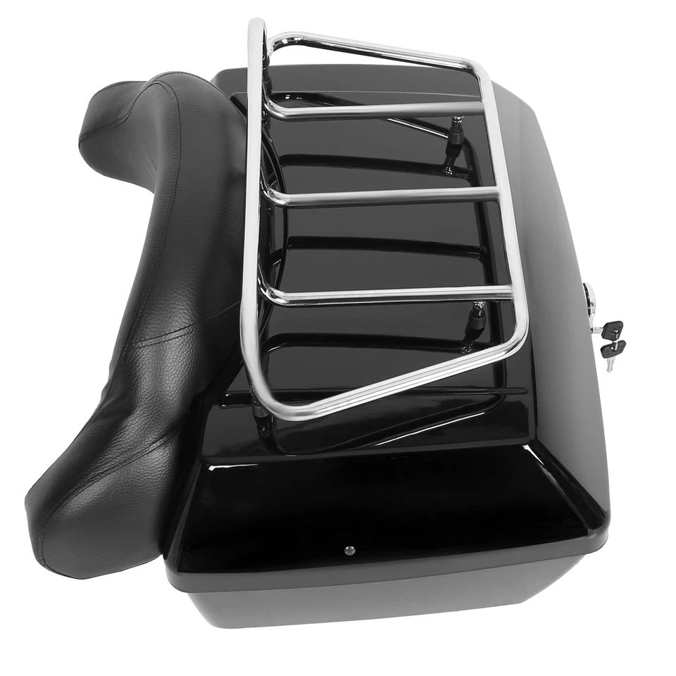 Maleta trasera rígida para maletero de motocicleta con respaldo para Harley Yamaha Suzuki Foto 3 de 4