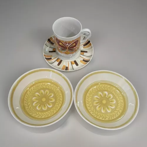 Vintage Red Wing Desert Sun Saucer, Cavalier Bowls & Butterfly Tea Cup – 1970s