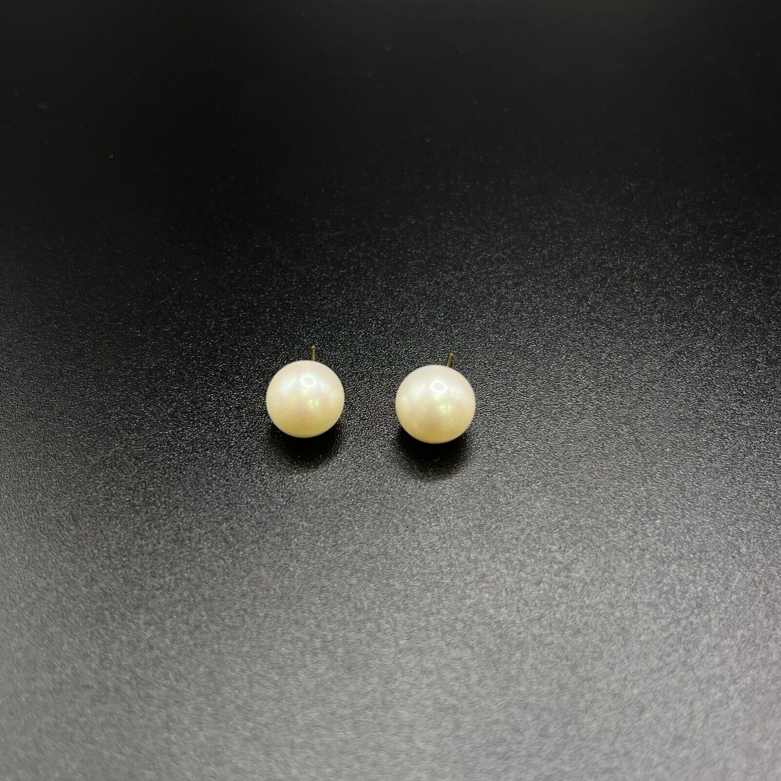 18K Solid Yellow Gold 9mm Cultured Pearl Stud Ear… - image 2