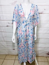 Amoureuse Womens Long Robe Size 18/20 Sheer Floral V-Neck Short Sleeve