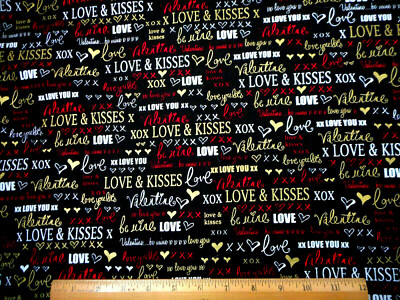 Valentine Fabric By Yard Met Gold Red White Love Words Black Premium Cotton C