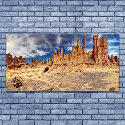 Tableau Photo Sur Toile 140x70 Cm - Paysage Désert Baie, Couleurs Brun/vert/bleu, Moderne, Neuf