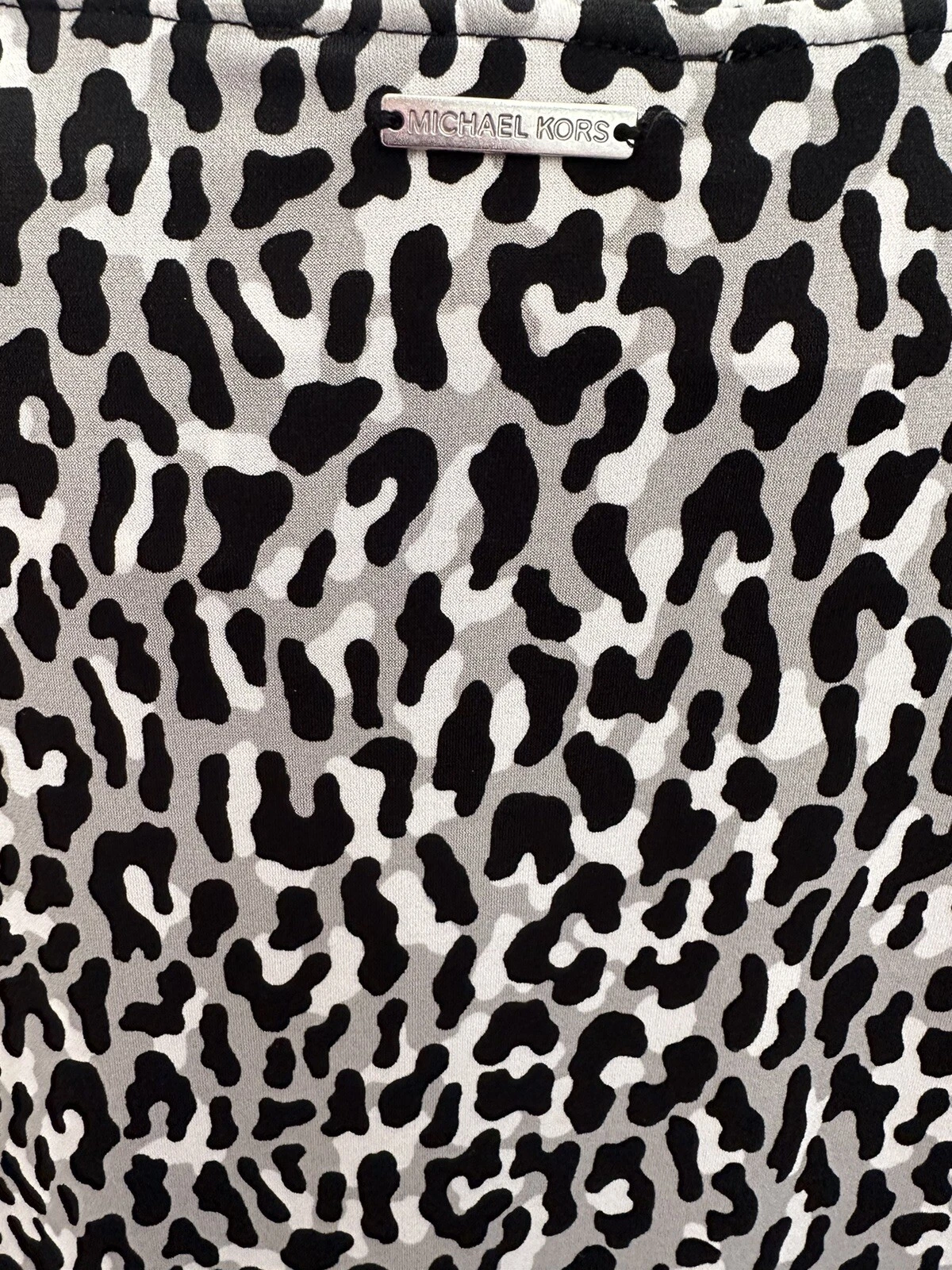 Abito donna Michael Kors maglia leopardata tubino nero bianco maniche a spacco nuovo con etichette