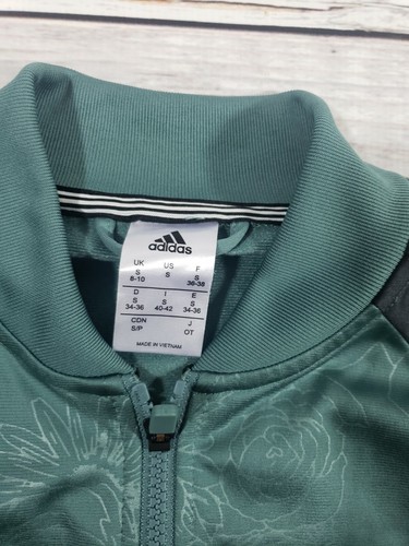 ADIDAS Embossed Floral-Full Zip Track Jacket-Sz Small Green Black O8 - Picture 2 of 9