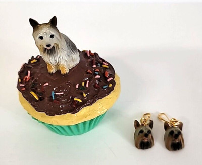 Silky Terrier Cupcake Trinket Box & 2 Charms for Zippers, Keychains, or Purses