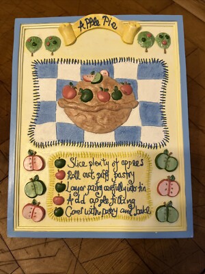 Vintage 90er BHS Apfelkuchen Rezept handbemalt Deko Wandrelief