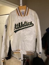 Oakland Athletics Satin Starter Jacket Size XL Coat Vintage A’s Mlb White Bomber