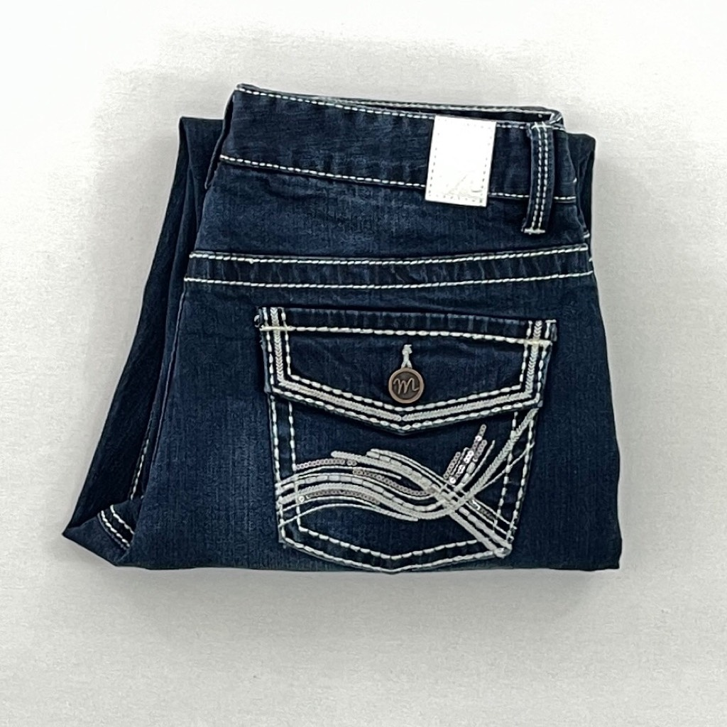Pantalon Capri Jean Bleu Maurices Taille 4 — Stretch, Broderies, Coupe 5 Poches, Neuf Sans étiquettes
