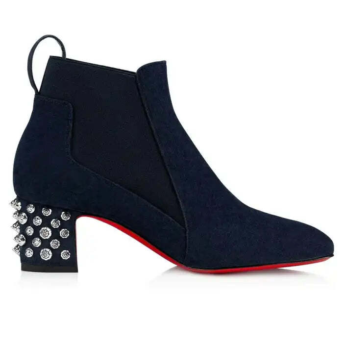 Christian Louboutin Study 55 Blue Suede Silver Spike Block Heel