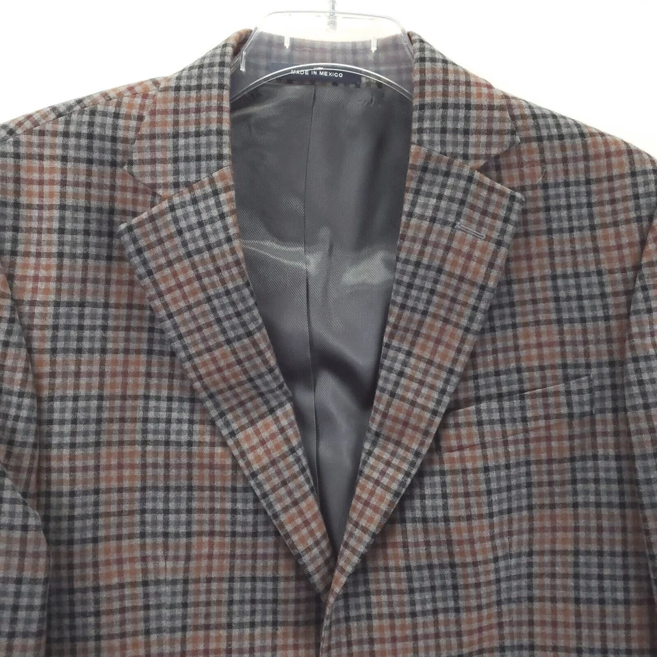 Paul Fredrick Sport Coat Mens 42R Gray Red Check Wool Single Breasted Business - Image 4 of 4