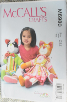 McCalls M6980 26'' Raccoon and Cat Learn To Dress Clothes and Fasteners UNCUT