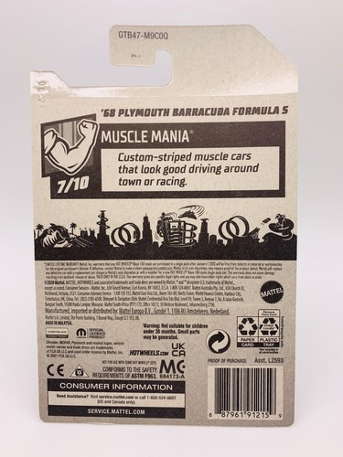Hot Wheels 2021 Muscle Mania 1968 Plymouth Barracuda Formula S Car Green NEW - Picture 7 of 10