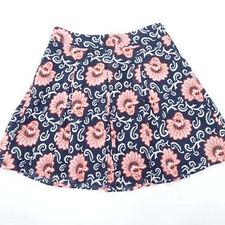 Talbots Fit  Flare Skirt Women's 8P Navy Blue Floral Lined Pleated Side Zip