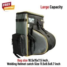 Large Capacity Welding Tool Backpack Gear Pack Bag w/Helmet Catch Welder Gift