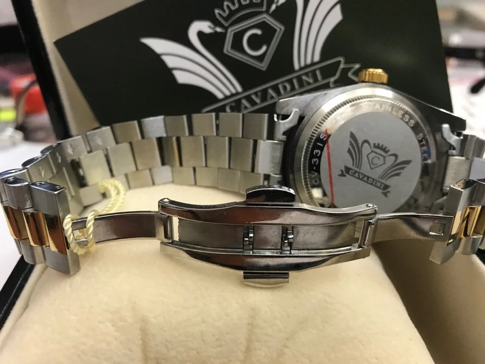 Cavadini Leonardo Herrenuhr massiv Edelstahl IPG-vergoldet bicolor Zirkonia  - Bild 2 von 4