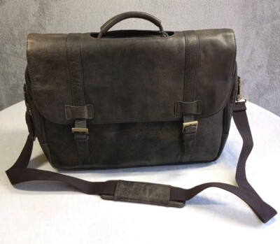 Black Rivet Leather Distressed Look Messenger Bag Large Laptop Black