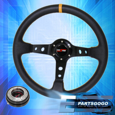 Universal 350mm Jdm Godsnow Black Yellow Steering Wheel Thin Quick Release