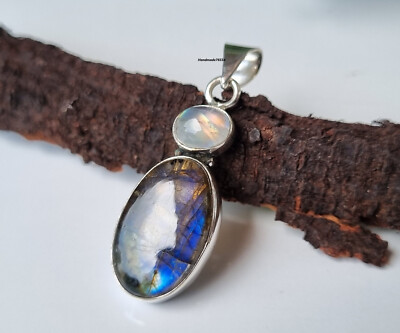 Fire Labradorite Moonstone Pendant 925 Sterling Silver