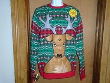 Blizzard Bay Men's Ugly Christmas Sweater Reindeer Drink Pocket Large NEW