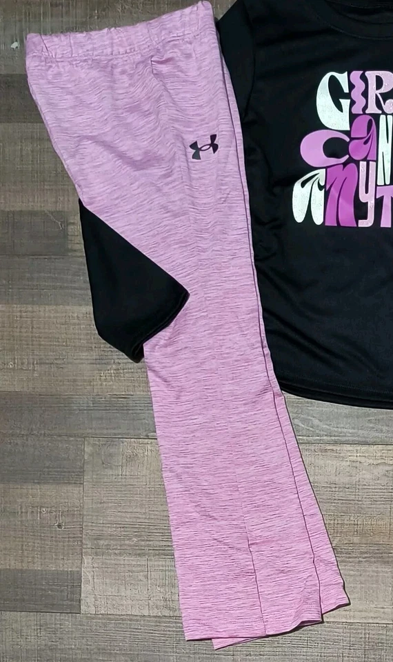 New! Little Girl's UNDER ARMOUR Long Sleeve Tee Pants Leggings Outfit 5 6 6X Foto 3 de 3