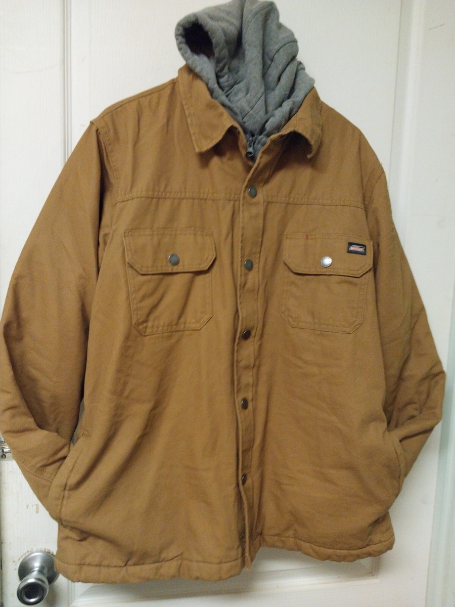 Dickies Brown Canvas Full Zip Snap Up Hooded Work Jacket Men's
