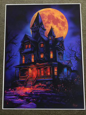 Haunted House Art Print - Spooky Mansion Poster 18x24in