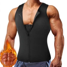Men Neoprene Sauna Sweat Waist Trainer Zipper Vests Body Shaper Weight Loss Top