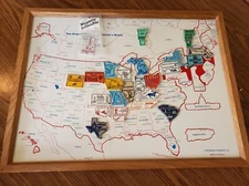 1990 Vintage United States Magnetic Collectables Board Map State Magnets Frame