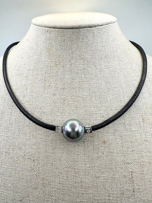 Majorica 925 sterling 1890 leather cord pearl Necklace 18