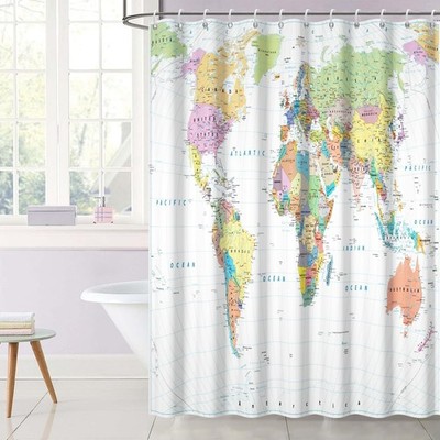 48x72inch World Map Shower Curtain Educational Geography Countries Colorful B