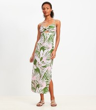 LOFT Beach Island Frond Linen Blend Cutout Twist Maxi  Dress Size 16 Vacation