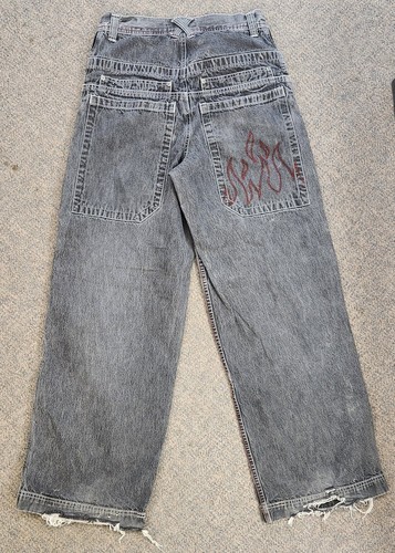Vintage Y2K No Boundaries Baggy Wide Leg Skate Jeans 30x32 Lee Pipes Style Flame - Picture 2 of 15