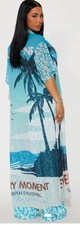 NWT fashion nova Blue Tropical Print button down Maxi beach Dress size M
