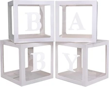 Baby Boxes with 4 PCS Letters for Baby Shower White Clear Balloon Box Blocks Gen