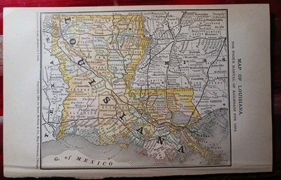 1884 Dated Railroad Map LOUISIANA multi Color All Train Lines Routes Depots Town
