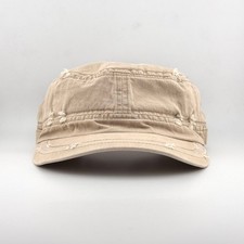 Vintage Y2K Distressed Military Cadet Hat Grunge Beige Army Patrol Cap