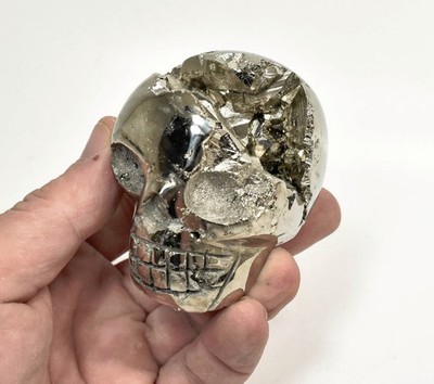 2.51'' Polished PYRITE SKULL CARVING Huanzala mine, Peru T539