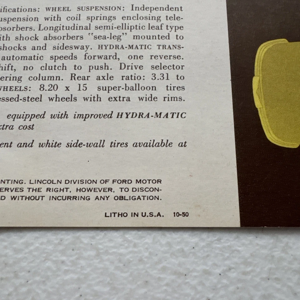 Folheto triplo de vendas 1951 Lincoln Cosmopolitan Dealer - Imagem 4 de 4