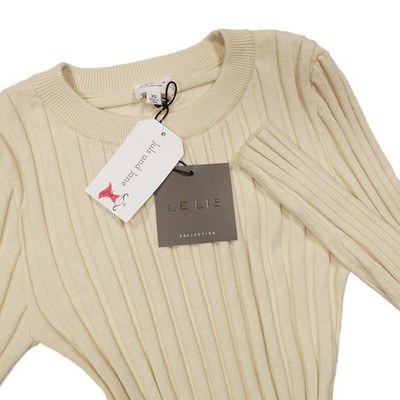 NWT LE LIS Women's Size XS Cream Ribbed Knit Long Sleeve Cropped Sweater Top
