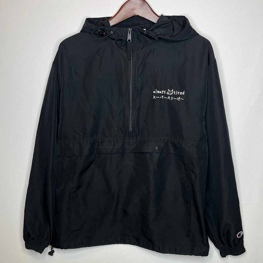 Champion Always Tired Black Windbreaker Jacket Men’s M Lightweight