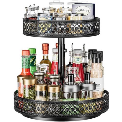 Lazy Susan Organizer 2 Tier - Turntable Spice Rack 12 inch 2 Black